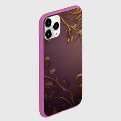Чехол iPhone 11 Pro матовый Золотистые узоры на фиолетовом фоне, цвет: 3D-фиолетовый — фото 2