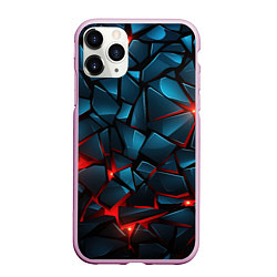 Чехол iPhone 11 Pro матовый Синие плиты с красным разломом, цвет: 3D-розовый