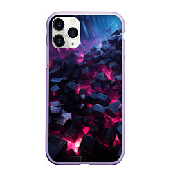 Чехол iPhone 11 Pro матовый Фиолетовые кубы в фиолетовом дыме, цвет: 3D-светло-сиреневый