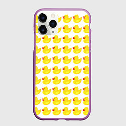 Чехол iPhone 11 Pro матовый Семейка желтых резиновых уточек, цвет: 3D-фиолетовый