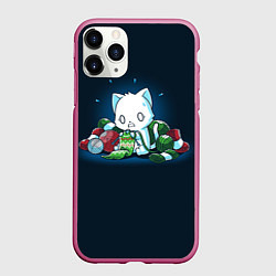 Чехол iPhone 11 Pro матовый Кот с пряжей, цвет: 3D-малиновый