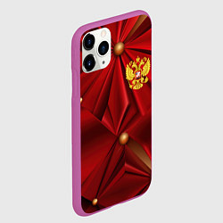 Чехол iPhone 11 Pro матовый Золотой герб России на красной абстракции, цвет: 3D-фиолетовый — фото 2