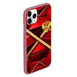 Чехол iPhone 11 Pro матовый Герб России на красном абстрактном фоне, цвет: 3D-малиновый — фото 2