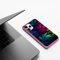 Чехол iPhone 11 Pro матовый Яркие абстрактные листья, цвет: 3D-малиновый — фото 2