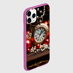 Чехол iPhone 11 Pro матовый Новогодние часы, цвет: 3D-фиолетовый — фото 2