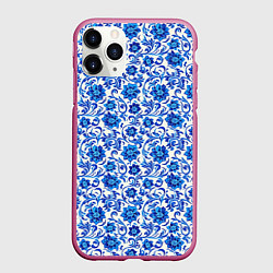 Чехол iPhone 11 Pro матовый Гжель классика, цвет: 3D-малиновый