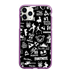 Чехол iPhone 11 Pro матовый Fortnite alllogo black, цвет: 3D-фиолетовый