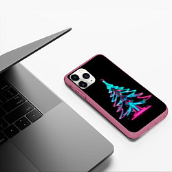 Чехол iPhone 11 Pro матовый Неоновая ёлка, цвет: 3D-малиновый — фото 2