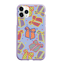 Чехол iPhone 11 Pro матовый Узор с яркими разноцветными бантами в горошек, цвет: 3D-светло-сиреневый