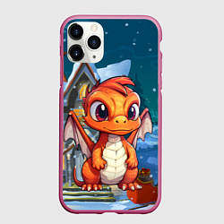 Чехол iPhone 11 Pro матовый Забавный оранжевы дракоша, цвет: 3D-малиновый