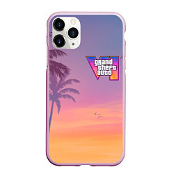 Чехол iPhone 11 Pro матовый Gta 6 пальмы и птицы, цвет: 3D-розовый