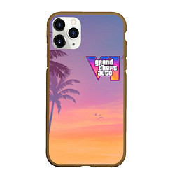 Чехол iPhone 11 Pro матовый Gta 6 пальмы и птицы