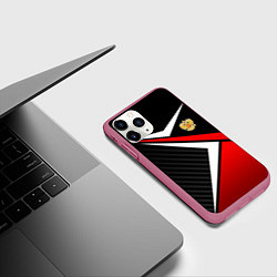 Чехол iPhone 11 Pro матовый Russia - black and red, цвет: 3D-малиновый — фото 2
