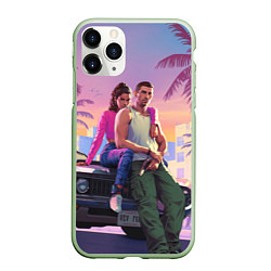 Чехол iPhone 11 Pro матовый Jason & Lucia - GTA 6 official art, цвет: 3D-салатовый