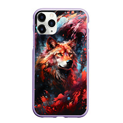 Чехол iPhone 11 Pro матовый Красный волк в брызгах краски, цвет: 3D-светло-сиреневый