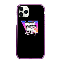 Чехол iPhone 11 Pro матовый Gta 6 vice city logo, цвет: 3D-фиолетовый