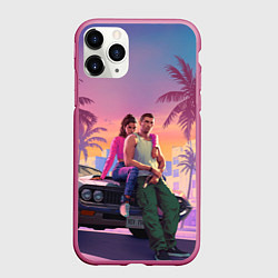Чехол iPhone 11 Pro матовый Люсия с парнем gta 6, цвет: 3D-малиновый