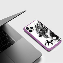 Чехол iPhone 11 Pro матовый Морда дракона - ирезуми, цвет: 3D-фиолетовый — фото 2