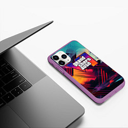 Чехол iPhone 11 Pro матовый GTA 6 abstract logo, цвет: 3D-фиолетовый — фото 2