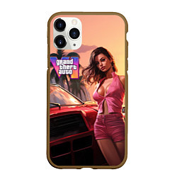 Чехол iPhone 11 Pro матовый GTA 6 girl vice city, цвет: 3D-коричневый