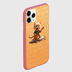 Чехол iPhone 11 Pro матовый Рыжий кот с гитарой, цвет: 3D-малиновый — фото 2