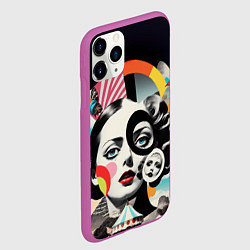 Чехол iPhone 11 Pro матовый Женщина и животные винтажный коллаж, цвет: 3D-фиолетовый — фото 2