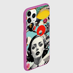Чехол iPhone 11 Pro матовый Коллаж с женщиной и зверями, цвет: 3D-фиолетовый — фото 2