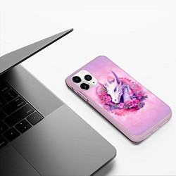 Чехол iPhone 11 Pro матовый Дракон с цветами в акварельном стиле, цвет: 3D-розовый — фото 2