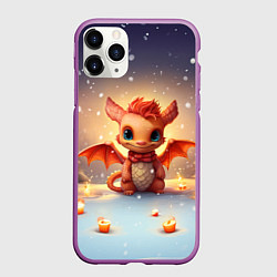 Чехол iPhone 11 Pro матовый Ветрокрылый огневик дракон, цвет: 3D-фиолетовый
