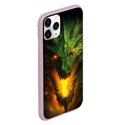 Чехол iPhone 11 Pro матовый Зеленый злой огнедышащий дракон, цвет: 3D-розовый — фото 2
