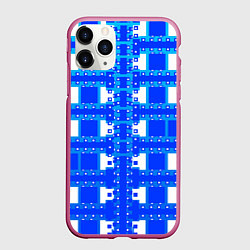 Чехол iPhone 11 Pro матовый Синие и белые квадраты, цвет: 3D-малиновый