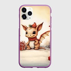 Чехол iPhone 11 Pro матовый Дракон с подарком милый, цвет: 3D-фиолетовый