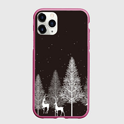Чехол iPhone 11 Pro матовый Олени в лесу, цвет: 3D-малиновый