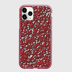 Чехол iPhone 11 Pro матовый Кожаный выпуклый рельеф, цвет: 3D-малиновый