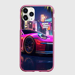 Чехол iPhone 11 Pro матовый GTA 6 auto, цвет: 3D-малиновый