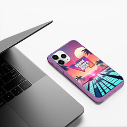 Чехол iPhone 11 Pro матовый Gta 6 retro style, цвет: 3D-фиолетовый — фото 2