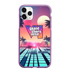 Чехол iPhone 11 Pro матовый Gta 6 retro style, цвет: 3D-фиолетовый