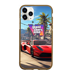 Чехол iPhone 11 Pro матовый GTA 6 red auto, цвет: 3D-коричневый