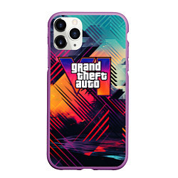 Чехол iPhone 11 Pro матовый GTA 6 аbstract logo, цвет: 3D-фиолетовый