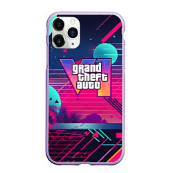 Чехол iPhone 11 Pro матовый GTA 6 логотип и абстракция, цвет: 3D-светло-сиреневый