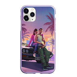 Чехол iPhone 11 Pro матовый GTA 6 Люсия и Джейсен, цвет: 3D-светло-сиреневый