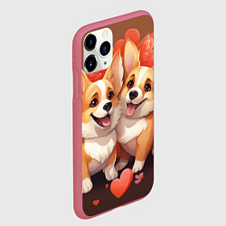 Чехол iPhone 11 Pro матовый Любовь корги, цвет: 3D-малиновый — фото 2