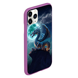 Чехол iPhone 11 Pro матовый Дракон на скале на фоне луны, цвет: 3D-фиолетовый — фото 2