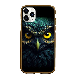 Чехол iPhone 11 Pro матовый Бирюзовая сова с желтыми глазами, цвет: 3D-коричневый