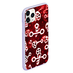 Чехол iPhone 11 Pro матовый Белые черепки и кости на красном фоне, цвет: 3D-светло-сиреневый — фото 2