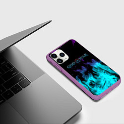 Чехол iPhone 11 Pro матовый God of war неоновый шторм, цвет: 3D-фиолетовый — фото 2