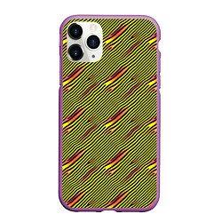 Чехол iPhone 11 Pro матовый Жёлтые и чёрные линии, цвет: 3D-фиолетовый