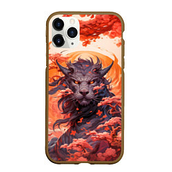 Чехол iPhone 11 Pro матовый Тигровый дракон сакура, цвет: 3D-коричневый