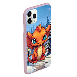 Чехол iPhone 11 Pro матовый Новогодний оранжевый дракон, цвет: 3D-розовый — фото 2