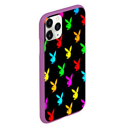 Чехол iPhone 11 Pro матовый Playboy pattern неон, цвет: 3D-фиолетовый — фото 2